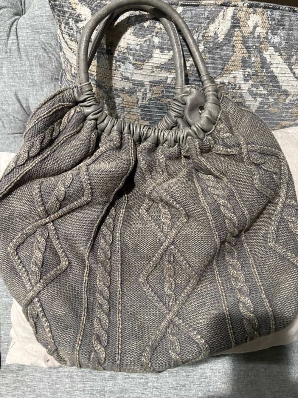 Moda International Gray Cable-Knit Tote with Rounded Handles